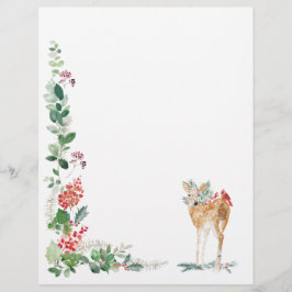 Greenery Foliage Red Berry Fawn Letterhead Brevhuvud