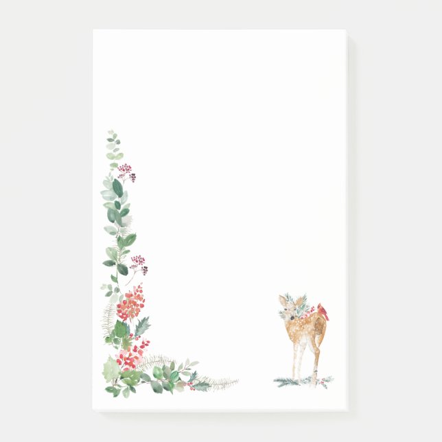 Greenery Foliage Red Berry Fawn Post-it Block (Framsida)