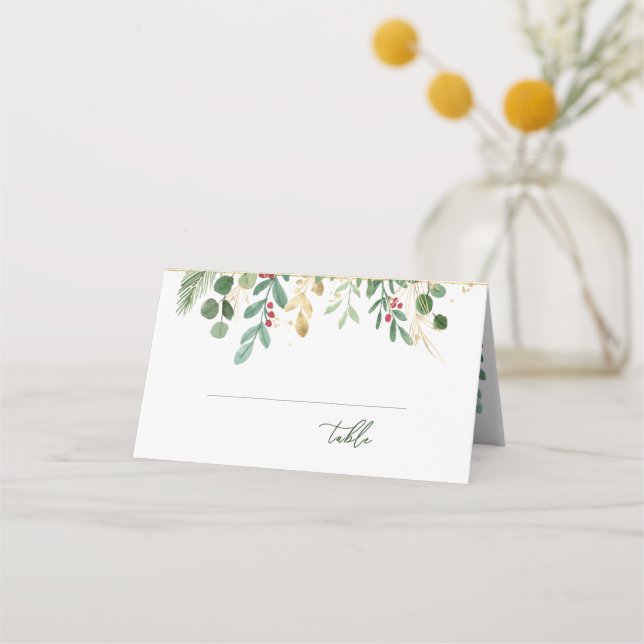 Greenery Foliage Red Berry Placeringskort (Framsida)