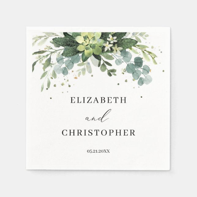 Greenery Foliage Succulent Bröllop Napkins Boho Pappersservett (Framsidan)