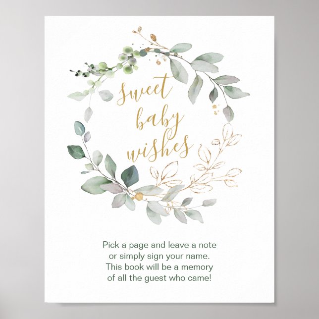 Greenery foliage Sweet Baby dusch Guest Bok Sign Poster (Framsidan)