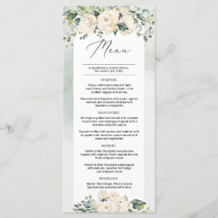 Greenery Foliage Vit ros Boho Bröllop Menu Meny