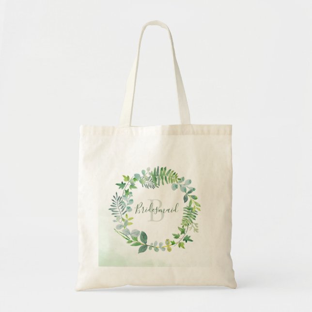 Greenery Foliage Watercolor Bridesmaid Tygkasse (Framsidan)
