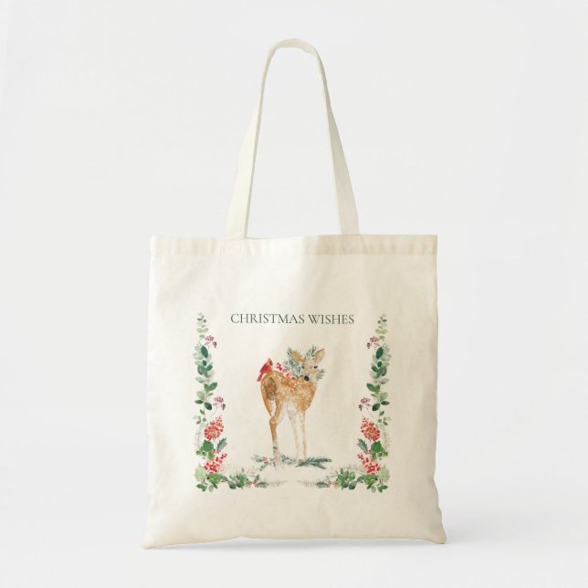 Greenery Foliage Woodland Fawn Hjort Tote Bag Tygkasse (Framsidan)