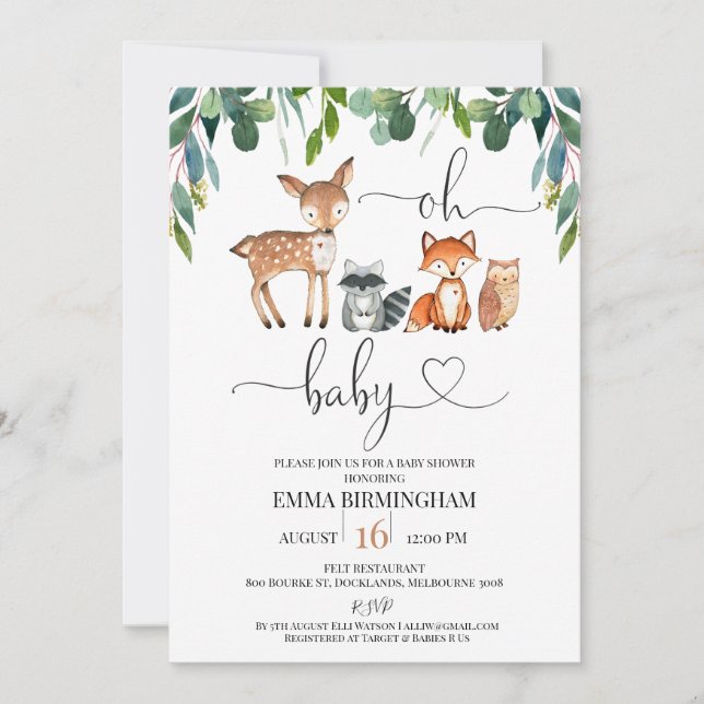 Greenery Foliage Woodland Oh Baby Baby Shower Inbjudningar (Framsida)