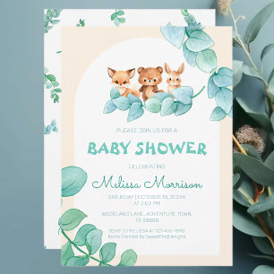 Greenery Forest Animals Baby Shower Inbjudningar
