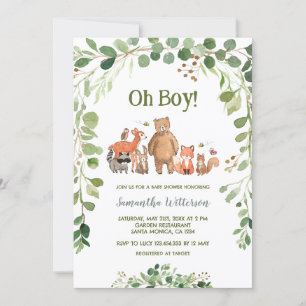 Greenery Forest Animals Boy Shower Inbjudningar