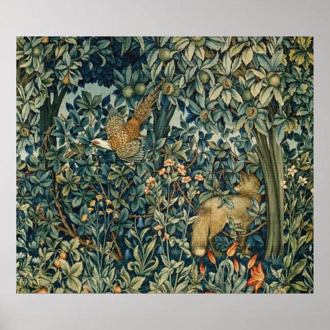 GREENERY,FOREST ANIMALS Pheasant ,Fox,Green Floral Poster (Framsidan)