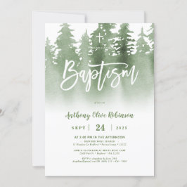 Greenery Forest Photo Baptism Inbjudningar