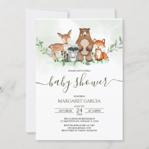 Greenery Forest WOODLAND Animals Baby Shower Inbjudningar
