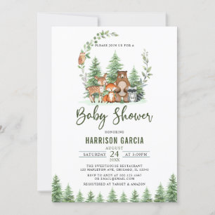 Greenery Forest Woodland Animals Baby Shower Inbjudningar
