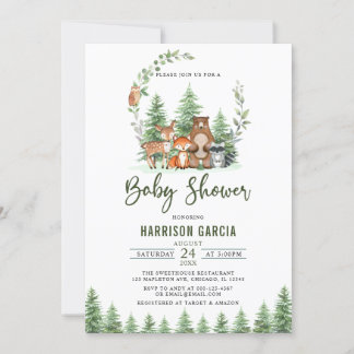 Greenery Forest Woodland Animals Baby Shower Inbjudningar