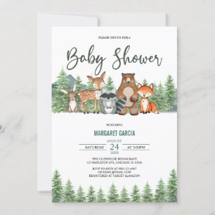 Greenery Forest Woodland Animals Baby Shower Inbjudningar