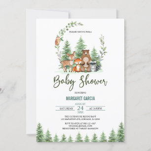 Greenery Forest Woodland Animals Baby Shower Inbjudningar