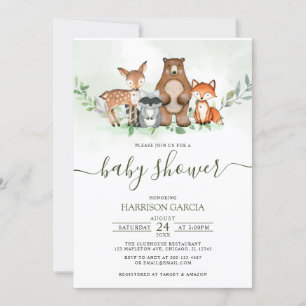 Greenery Forest WOODLAND Animals Baby Shower Inbjudningar