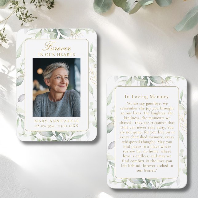 Greenery Forever In Our Hearts Photo Prayer Cards Visitkort (Greenery Forever In Our Hearts Photo Prayer Cards)