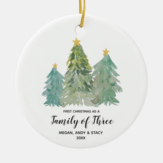 Greenery Första jul som en familj av tre Julgransprydnad Keramik (Framsidan)