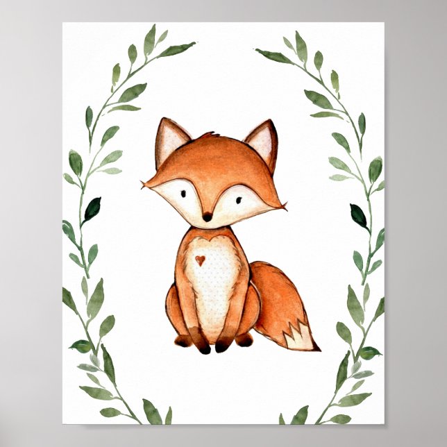 Greenery Fox Woodland Animals Nursery Wall Art Poster (Framsidan)