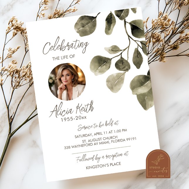 Greenery Funeral Announcement Inbjudningar (Skapare uppladdad)