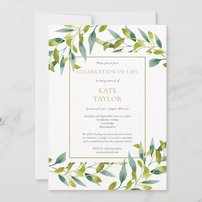 Greenery Funeral Firande of Life-inbjudan Inbjudningar (Framsida)