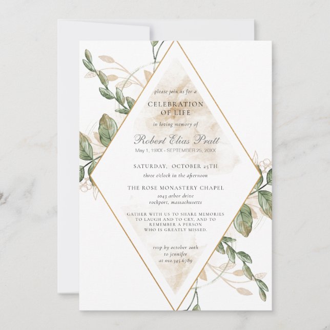 Greenery Funeral Firande of Life Inbjudningar (Framsida)