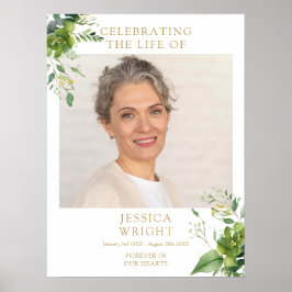 Greenery Funeral Firande of Life Photo Sign Poster