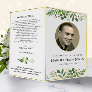 Greenery Funeral Memorial Photo Program Far