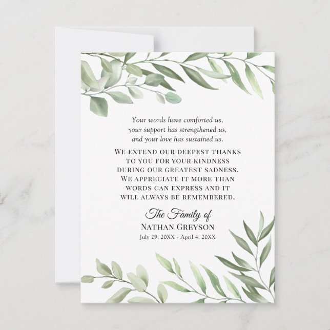 Greenery Funeral Sympathy Tackkort Card Tack Kort (Framsida)