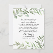 Greenery Funeral Sympathy Tackkort Card