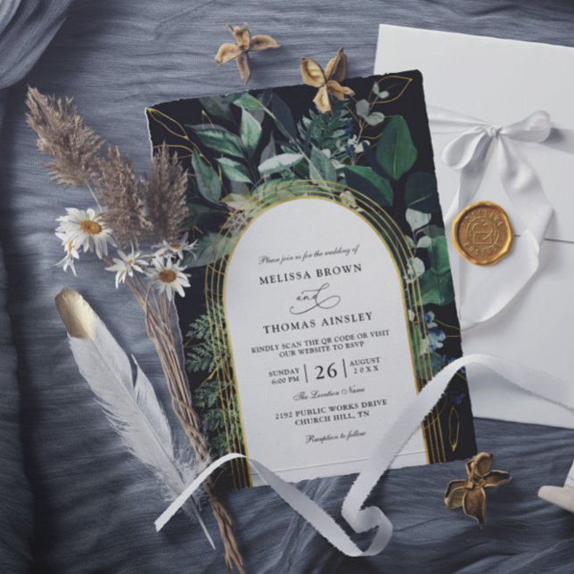 Greenery Garden Greenery Budget QR Code Wedding Inbjudningar (Skapare uppladdad)