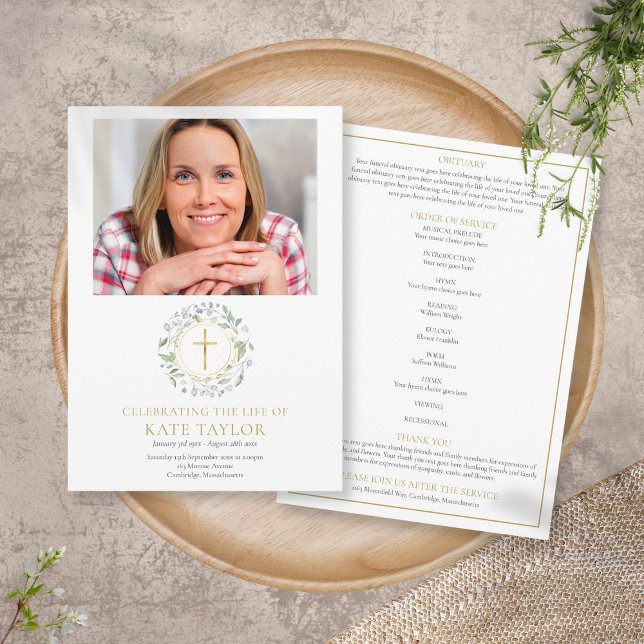 Greenery Garland Funeral Memorial Order of Service Program (Skapare uppladdad)