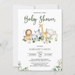 Greenery Gender Neutral Jungle Safari Baby Shower Inbjudningar