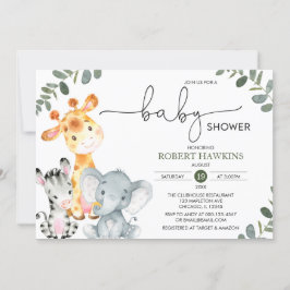 Greenery Gender Neutral Safari Animals Baby Shower Inbjudningar