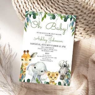 Greenery Gender Neutral Safari Baby Shower Inbjudningar