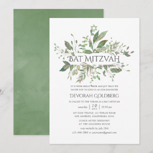 Greenery Geometric Bat mitzvah Inbjudningar