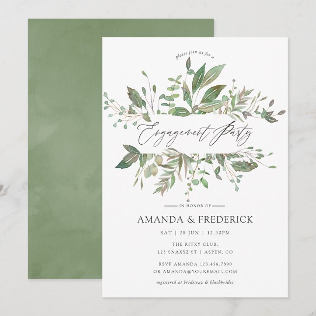 Greenery Geometric Förlovningsfest Inbjudningar (Fram/baksida)