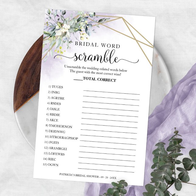 Greenery Geometric Möhippa Ord Scramble Game Flyer (Skapare uppladdad)