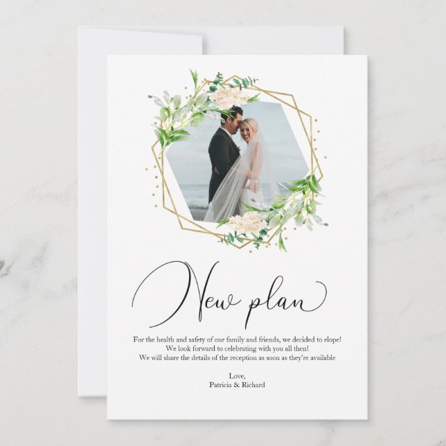 Greenery Geometric New Plan Elopement Reception Inbjudningar (Framsida)