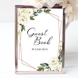 Greenery Geometric White Blommigt Guest Bok-tecken Poster