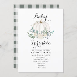 Greenery Gingham White Pumpkin Baby Sprinkle Inbjudningar