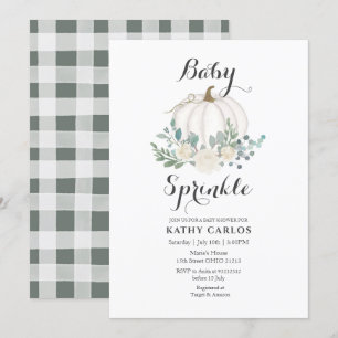 Greenery Gingham White Pumpkin Baby Sprinkle Inbjudningar