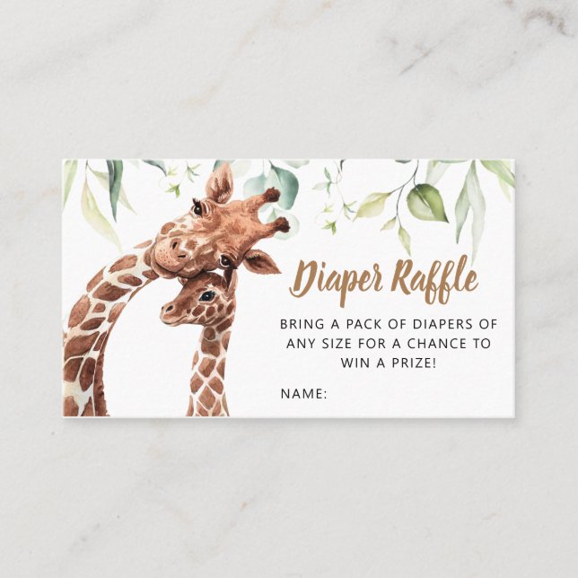 Greenery Giraffe Baby Shower Raffle Visitkort (Framsida)