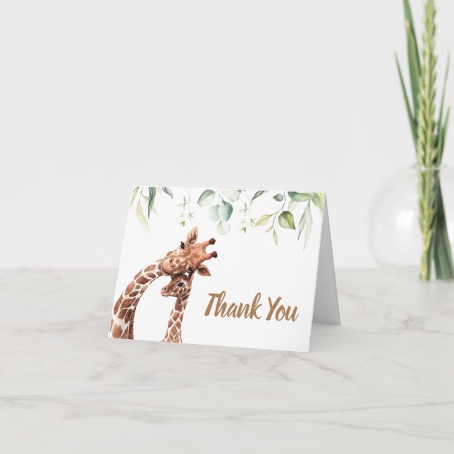 Greenery Giraffe Baby Shower Tack för ditt kort (Framsida)