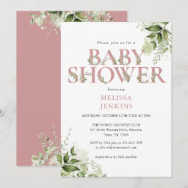 Greenery Girl Dusty Ro Rosa Brev Baby Shower Inbjudningar