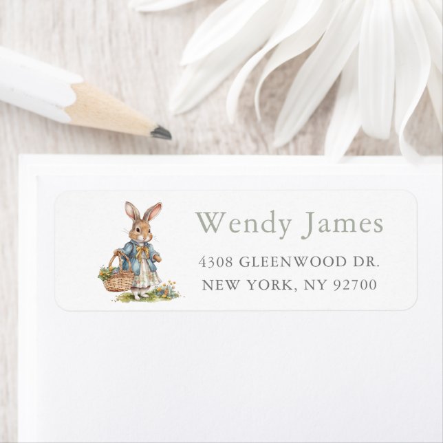 Greenery Girl Rabbit 1:a födelsedagen Party Returadress Etikett (Insitu)