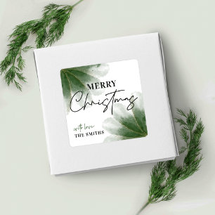Greenery God jul-etikett Vattenfärg Fyrkantigt Klistermärke