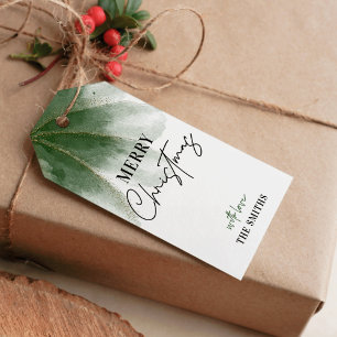 Greenery God jul Gift Märkre Watercolor Presentetikett