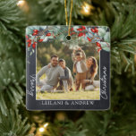 Greenery God jul Photo Chalkboard Julgransprydnad Keramik<br><div class="desc">Denna ornament är perfekt för en familj.</div>
