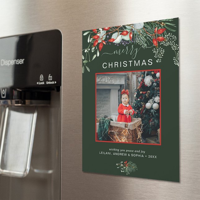 Greenery God jul Photo Grönt Helgdag (You will love these beautiful Christmas cards! They feature botanical watercolor pine and berries.)
