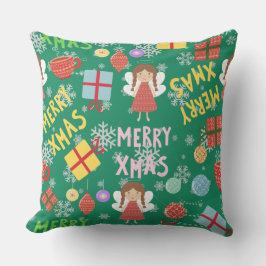 Greenery God jul text giftigt röd gult mönster Kudde